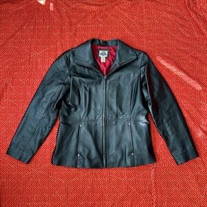 Shaver Lake Black vintage 90s Genuine Leather Jacket Zip Up Collared Women Large
